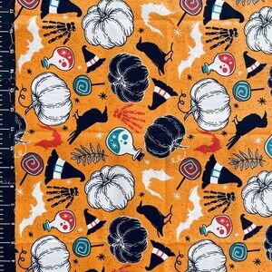 Pumpkins Witch Hat Crow Potion Halloween Quilting Fabric Cotton  BTHY